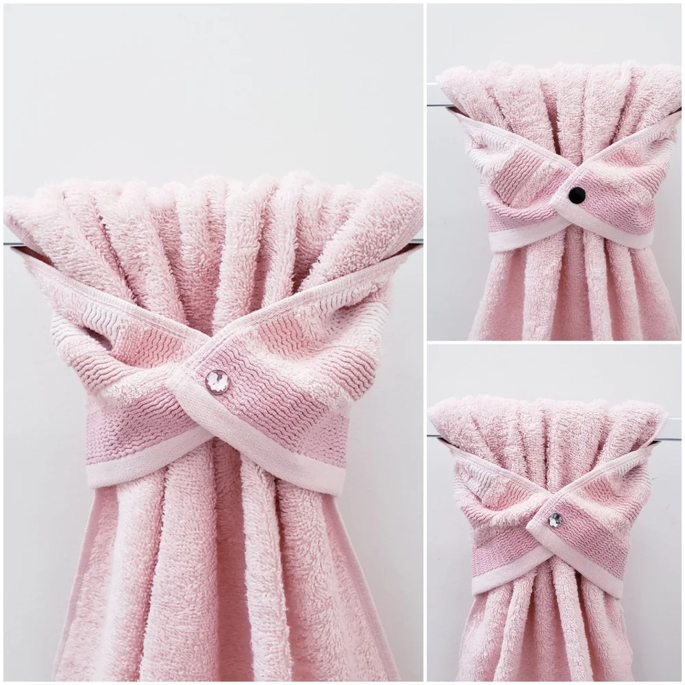 🤍NEW!⬜️  #0970-D■LAST 2️⃣Pink/striped Hang'N'Snap HAND Towel Select snap